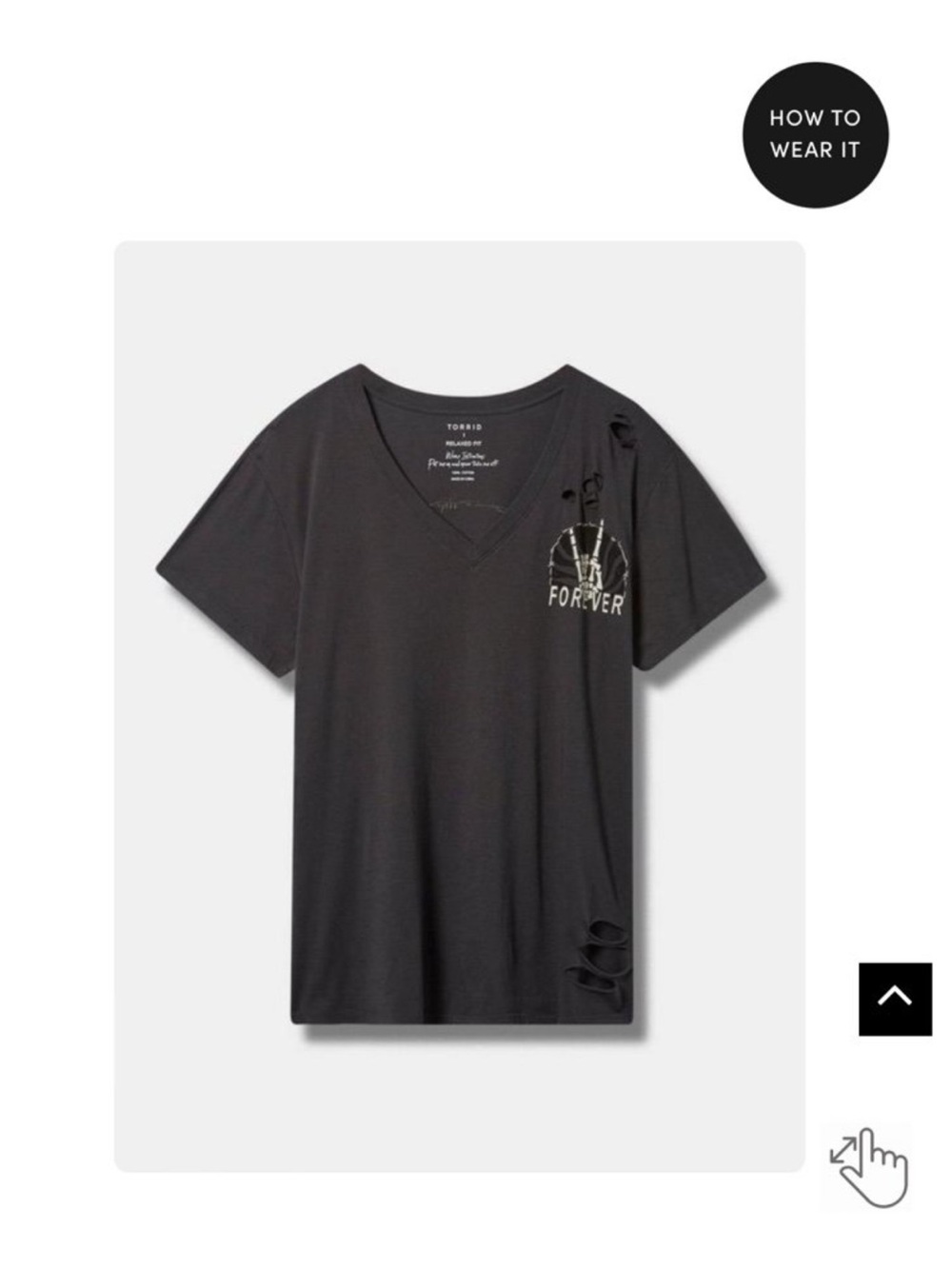 torrid Black Distressed V‑Neck Tee with Chest Graphic